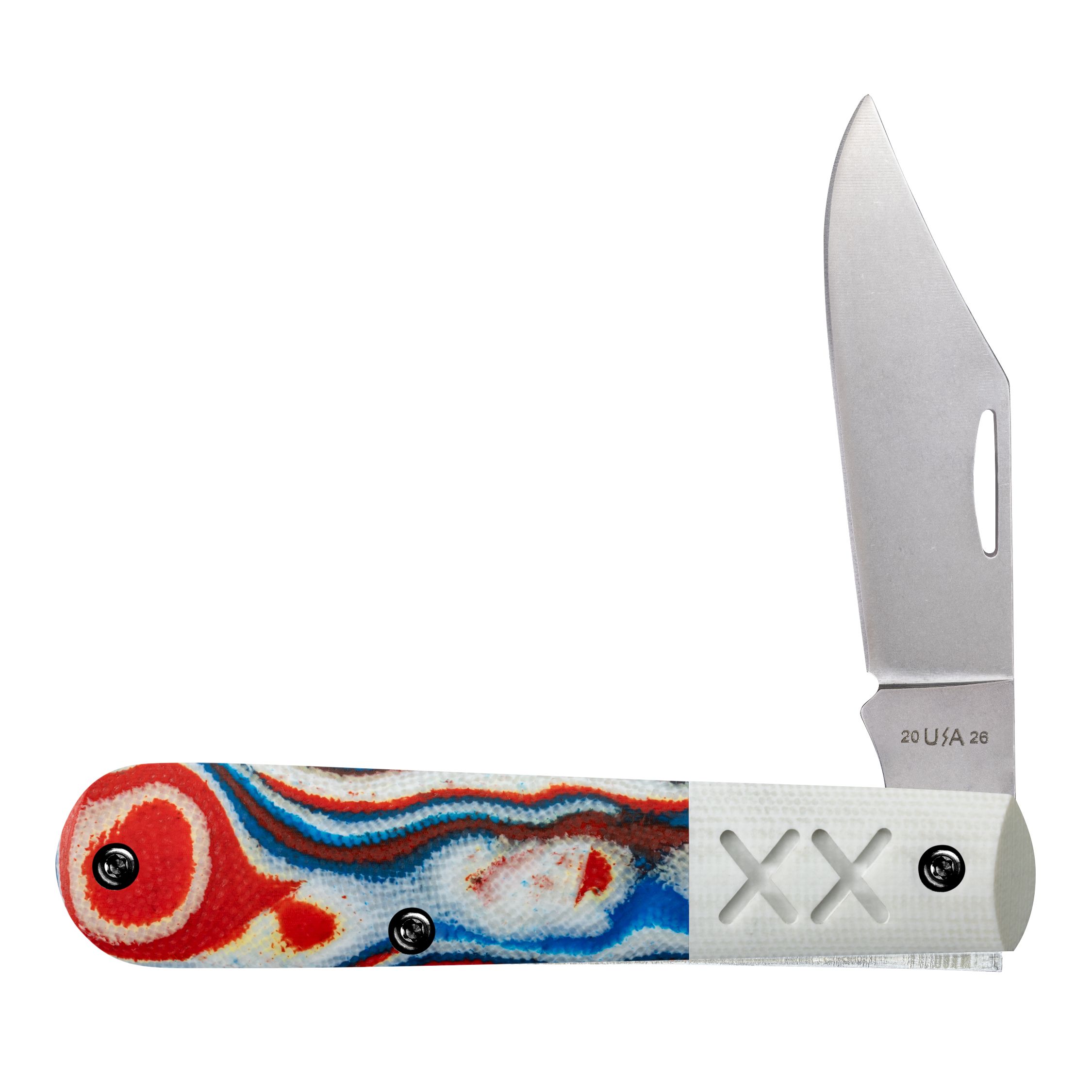 Case XX XR Crossroads Series Barlow Folding Knife Red/White/Blue Burl G-10 Cut of the Month June 2026 53164 – wholesale Case XX knife