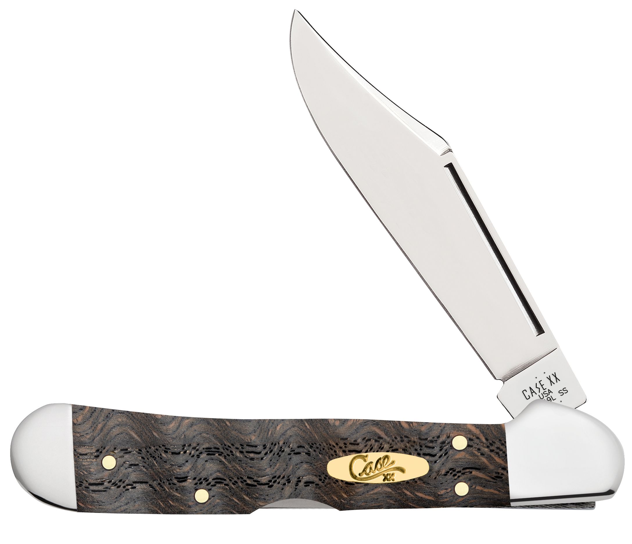 Smooth Black Curly Oak Wood Mini CopperLock 14010 – wholesale Case XX knife