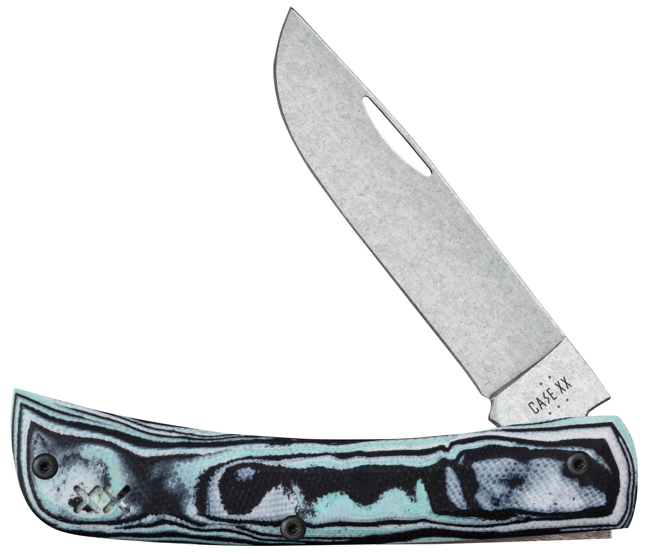 Crossroads™ Smooth Seafoam Green Burl G-10 XR Sod Buster Jr 66384 – wholesale Case XX knife